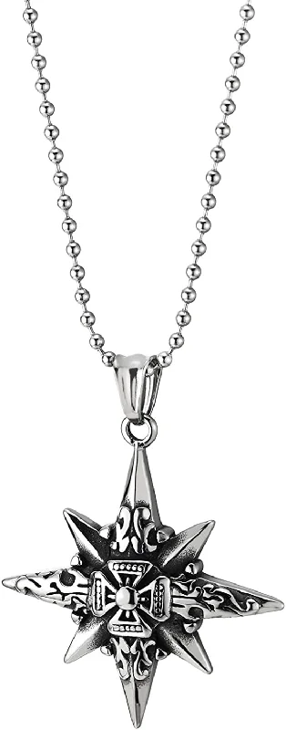 Mens Women Vintage Steel Stacking Cross Pendant Necklace with 30 inches Ball Chain