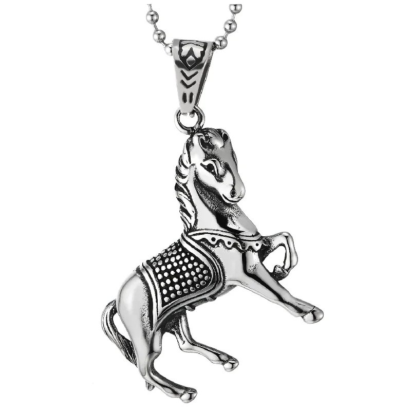 Mens Womens Steel Leaping Horse Pendant Necklace with 30 inches Ball Chain