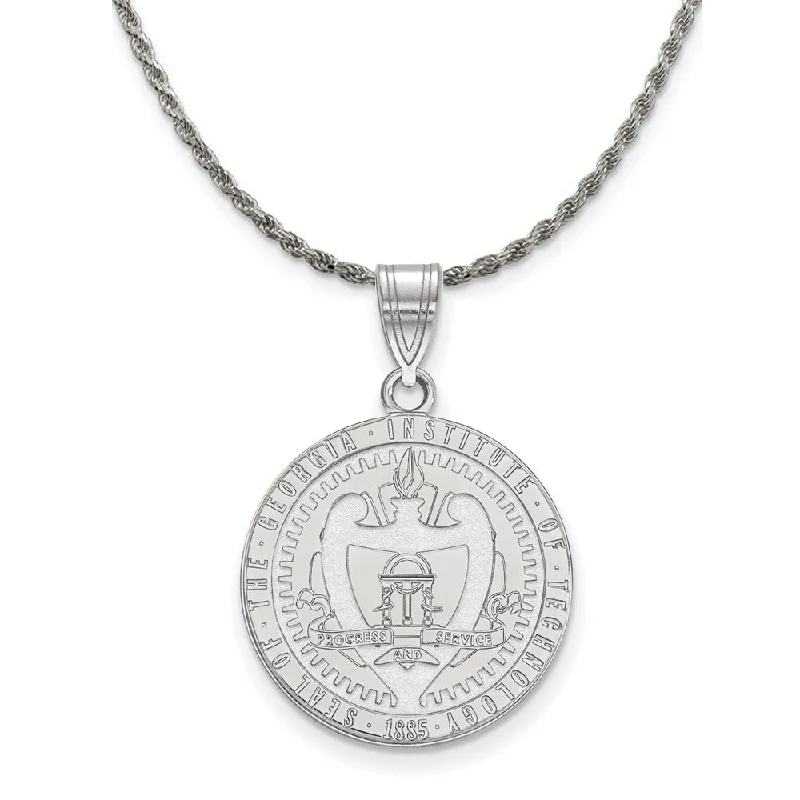 Sterling Silver Georgia Technology Large Crest Disc Necklace