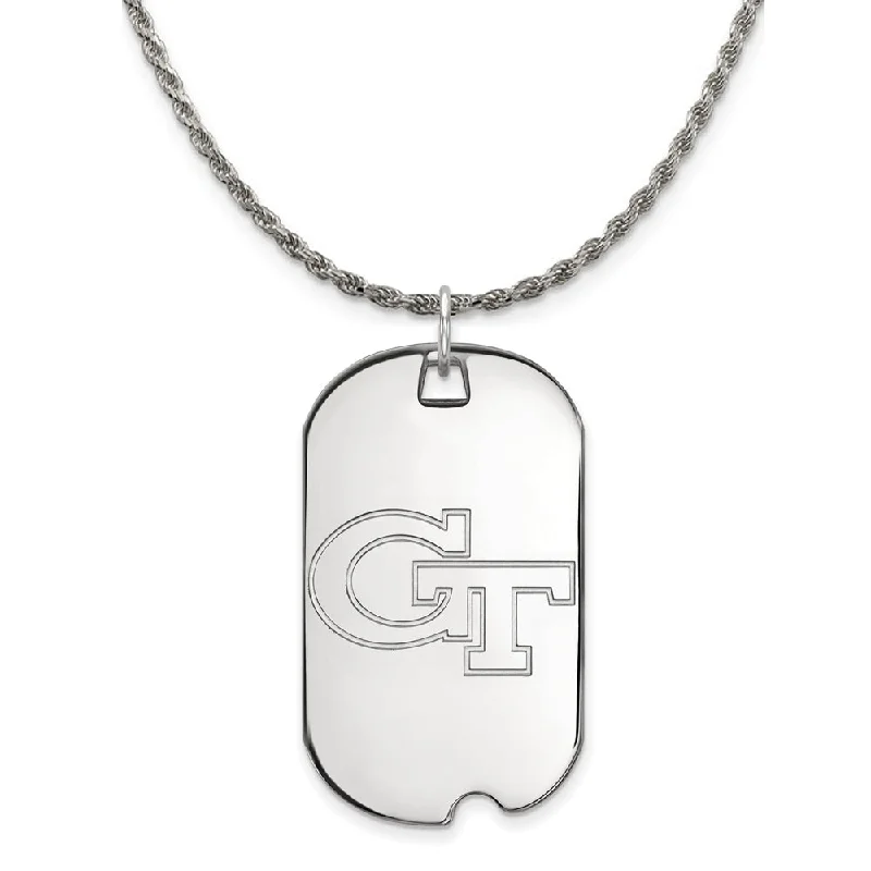 raw alexandrite cluster necklace-Sterling Silver Georgia Technology Large Dog Tag Necklace