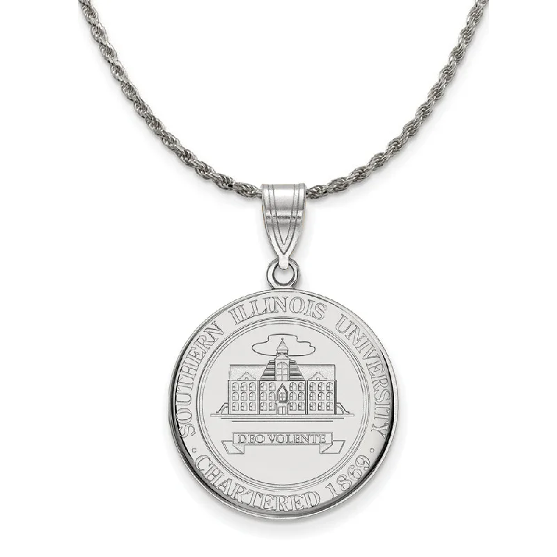 Sterling Silver Southern Illinois U. Large Crest Disc Necklace