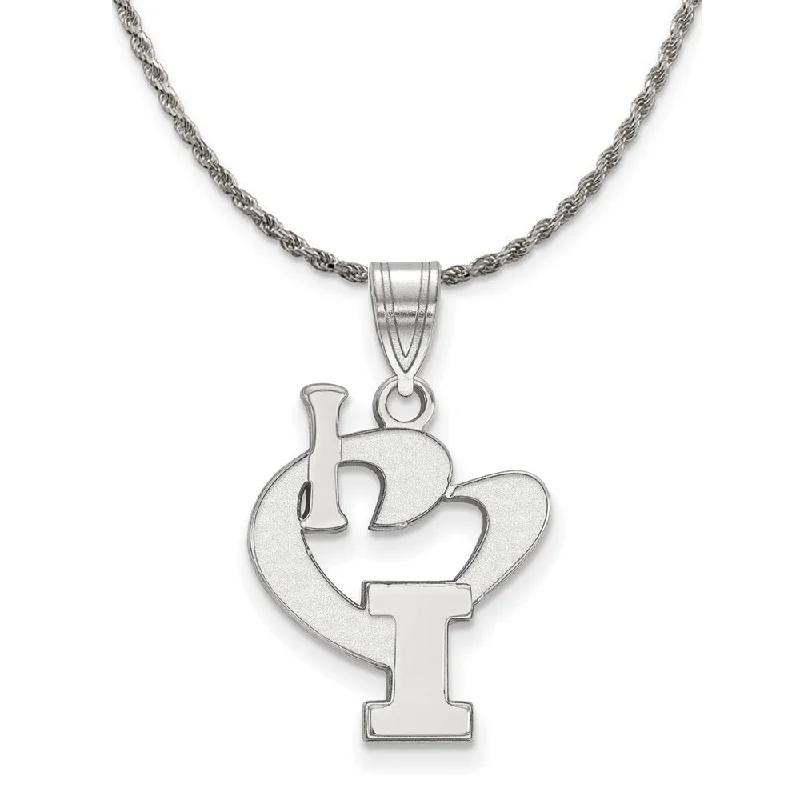 Sterling Silver U. of Illinois Large I Love Logo Necklace