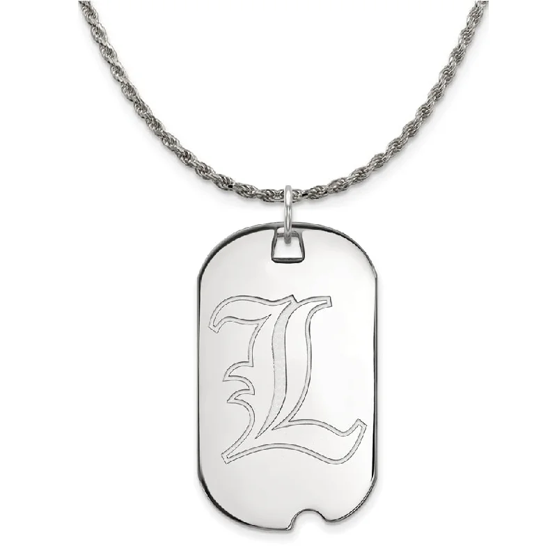 antiqued gold chain necklace-Sterling Silver U. of Louisville Large Dog Tag Pendant Necklace