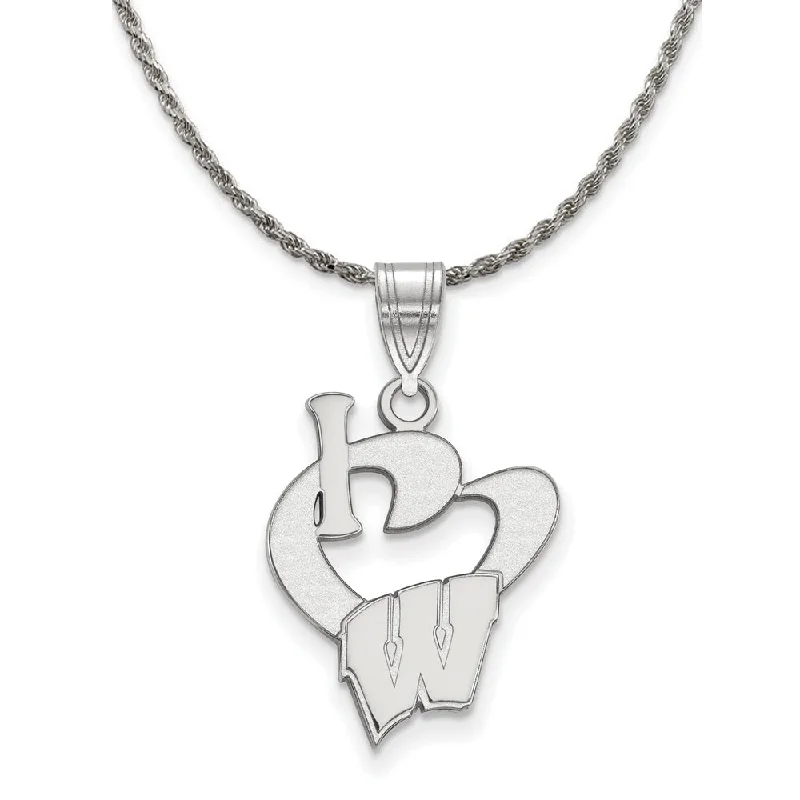 engraved trust chain necklace-Sterling Silver U. of Wisconsin Large I Love Logo Necklace