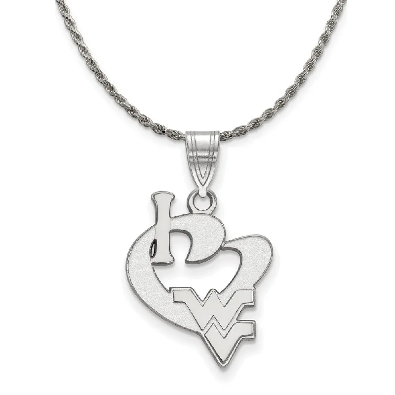 Sterling Silver West Virginia U Large I Love Logo Necklace