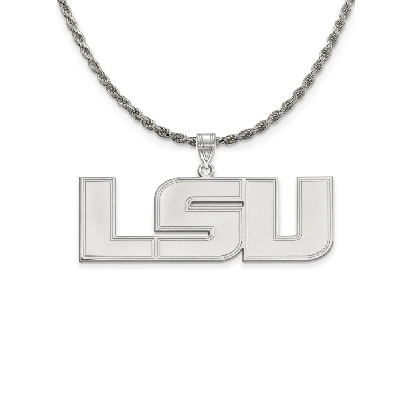 modern channel-set ruby necklace-Sterling Silver Louisiana State XL Pendant Necklace