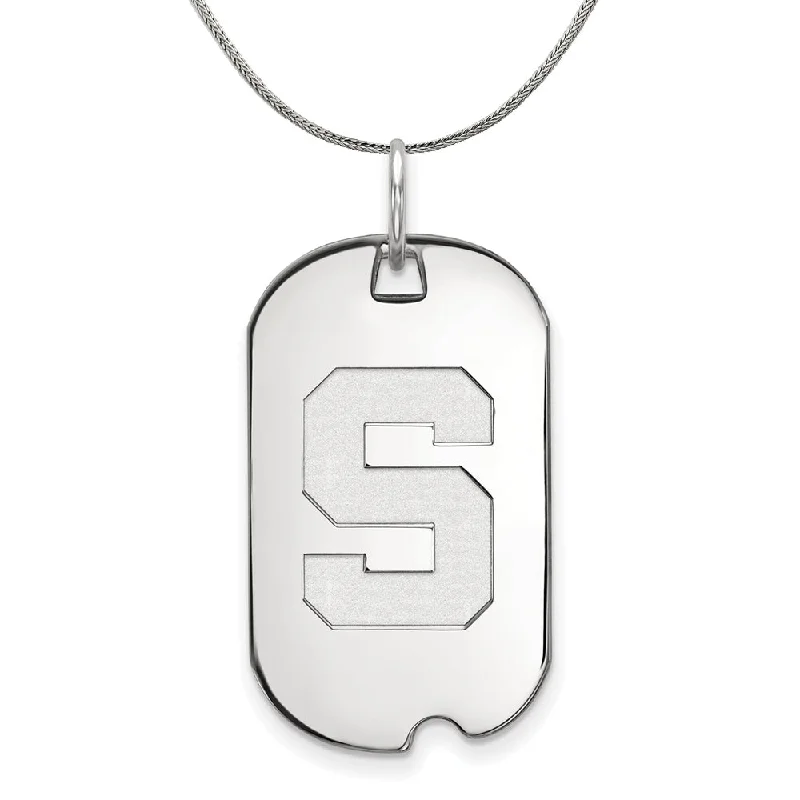 Sterling Silver Michigan State Initial S Dog Tag Necklace