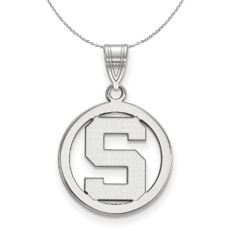 artisan-crafted gold necklace-Sterling Silver Michigan State Small Initial S Circle Necklace