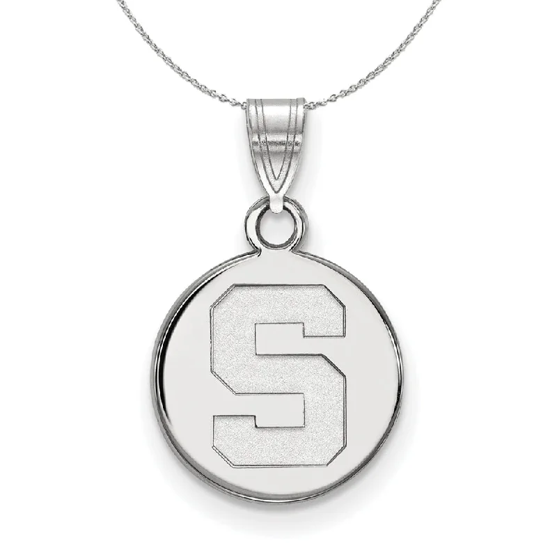 Sterling Silver Michigan State Small Initial S Disc Necklace