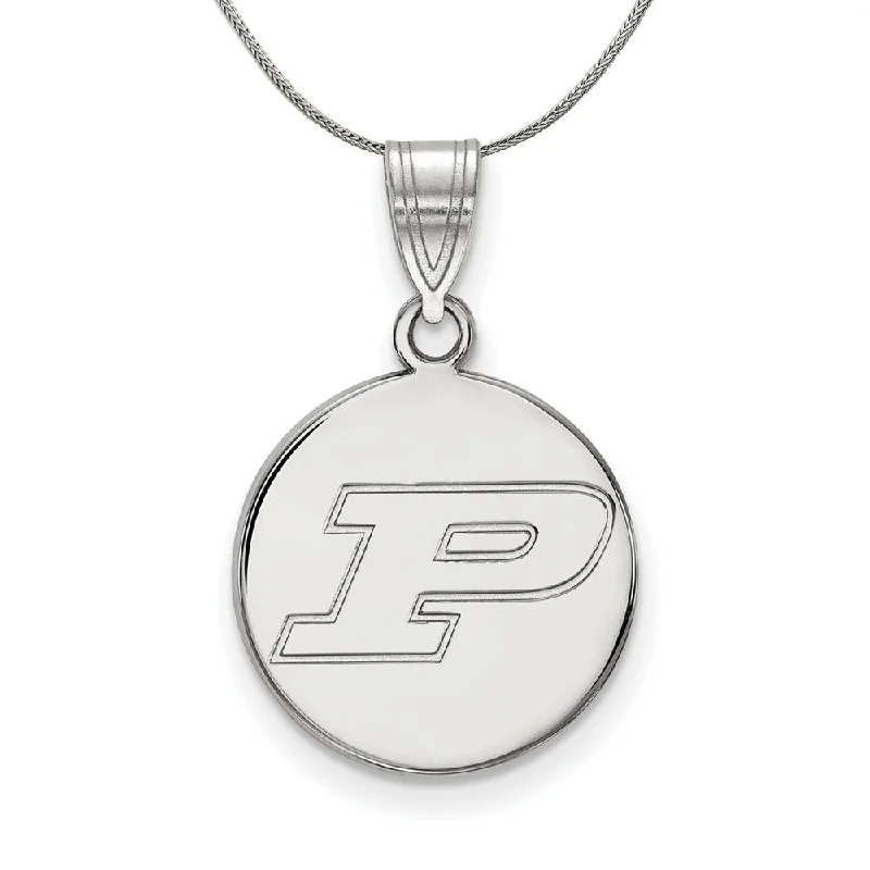 Sterling Silver Purdue Medium Initial P Disc Necklace