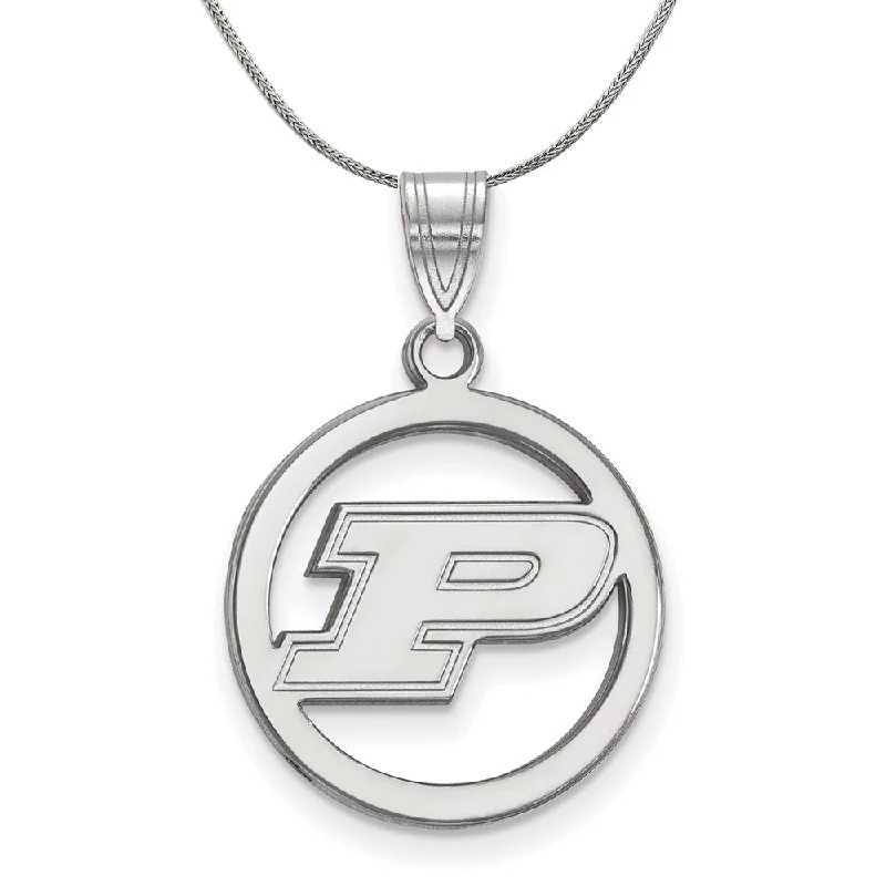 Sterling Silver Purdue Small Initial P Circle Necklace