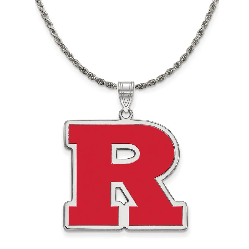 polished gold stack necklace-Sterling Silver Rutgers XL Enamel 'R' Pendant Necklace