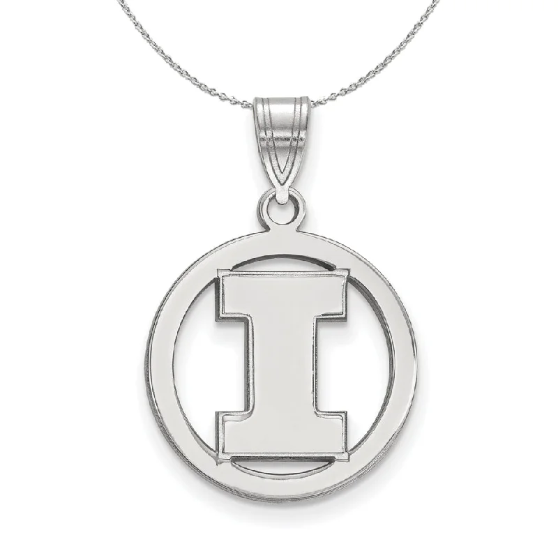 vintage-inspired tanzanite necklace-Sterling Silver U. of Illinois Small Initial I Circle Necklace