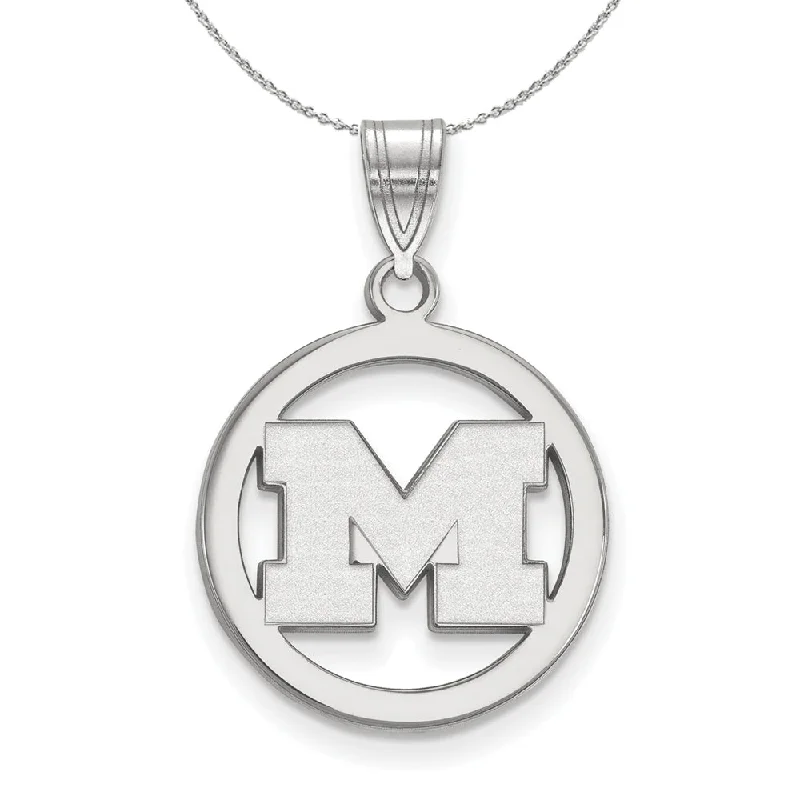 Sterling Silver U. of Michigan Small Initial M Circle Necklace