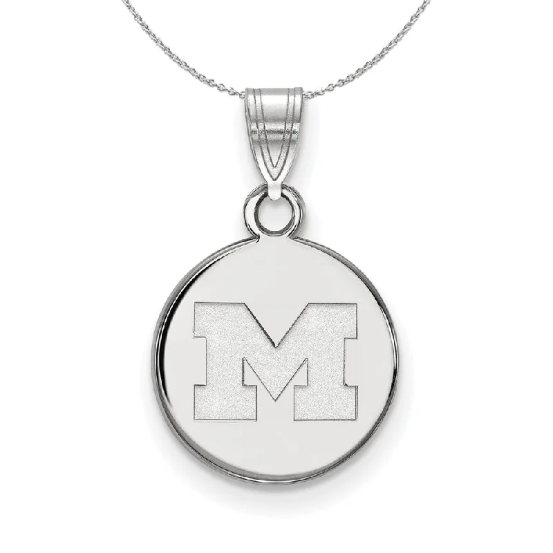 Sterling Silver U. of Michigan Small Initial M Disc Necklace