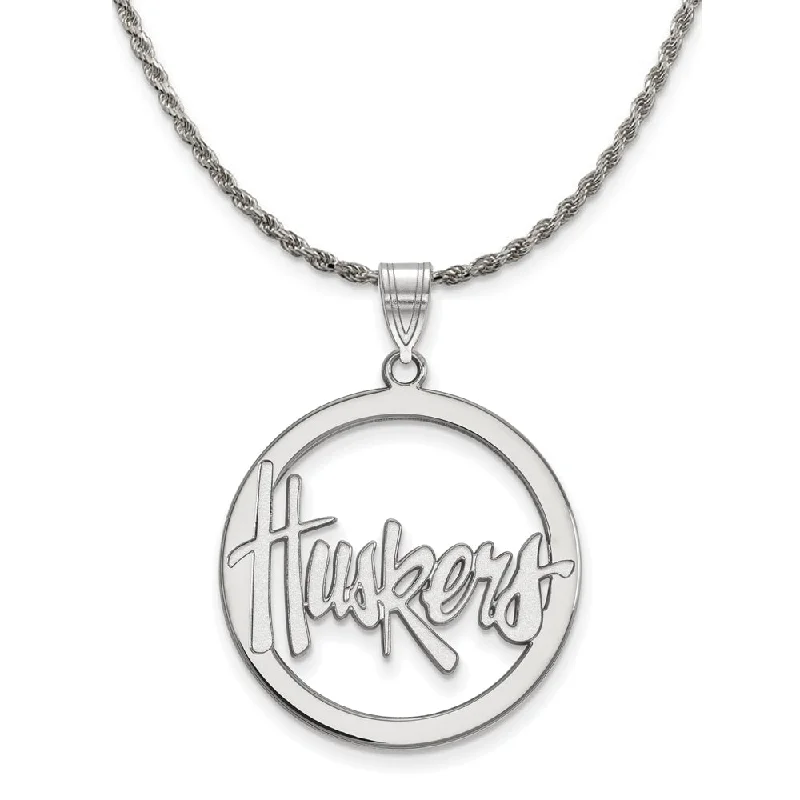 Sterling Silver U. of Nebraska Large Huskers Circle Necklace