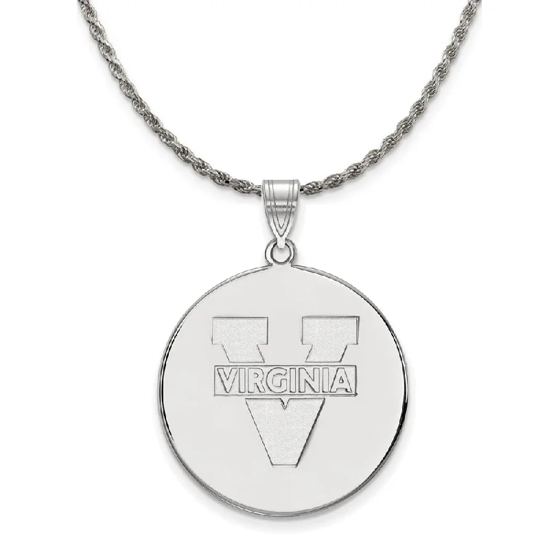 engraved pledge pendant necklace-Sterling Silver U. of Virginia XL 'V' Logo Disc Necklace