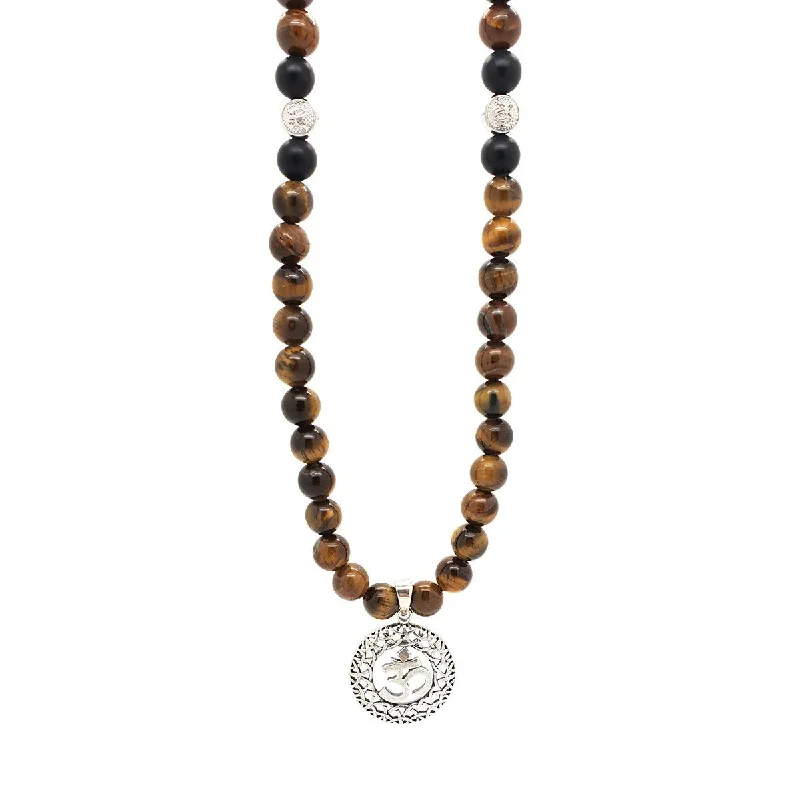 Om Tiger Eye Men's Necklace - Sterling Silver