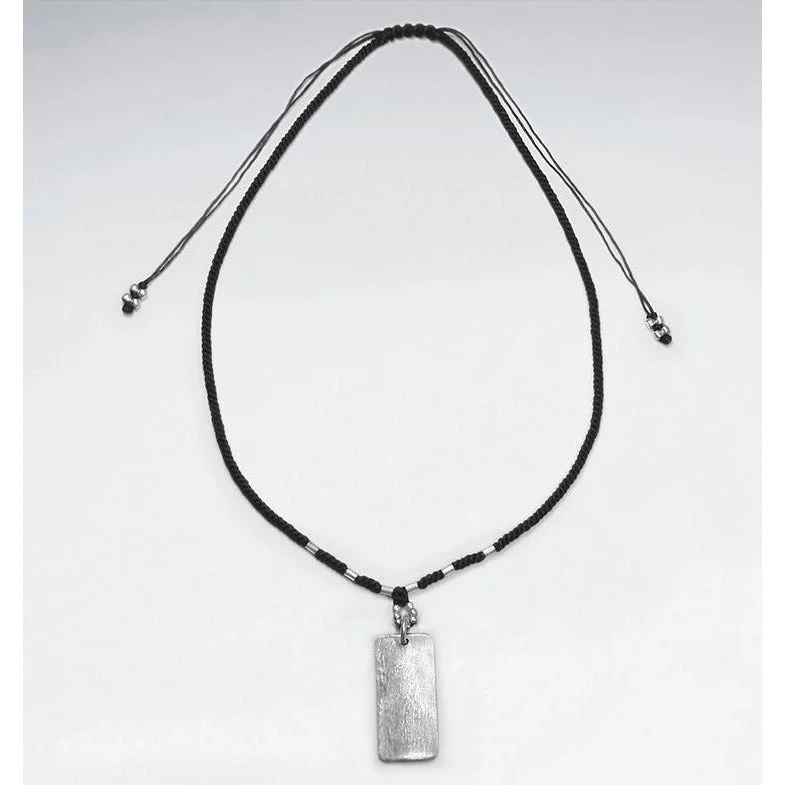 adjustable nickel choker necklace-Rectangle Macrame Silver Necklace