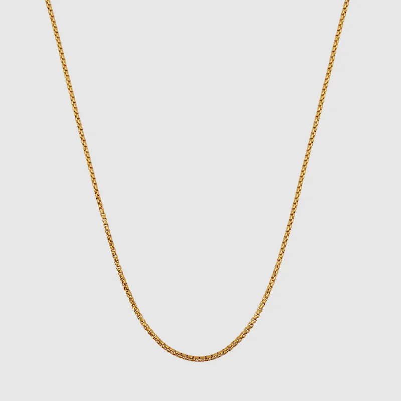 asscher-cut emerald necklace-Round Box Chain (Gold) 2mm