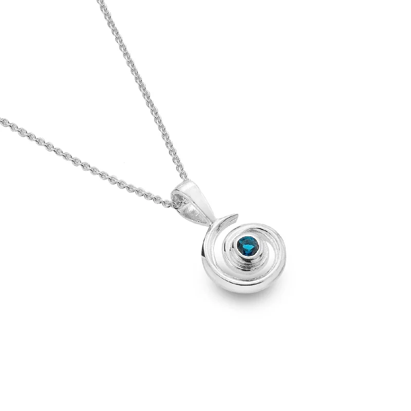 minimalist octagon necklace-Sea Gems Sterling Silver Blue Topaz Spiral Wave Necklace