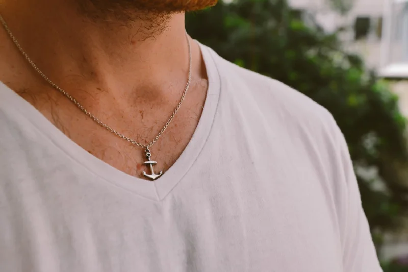 Stainless steel chain anchor necklace for men, gift for him