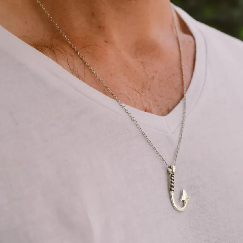 modern fused-stack necklace-Stainless steel chain silver tone Hook necklace for men, gift for him