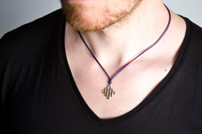 gothic-inspired owl necklace-Silver Infinity necklace for men, blue cord