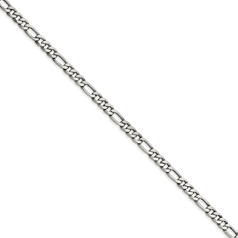 floral channel diamond necklace-Stainless Steel 6.75mm 24in Figaro Chain