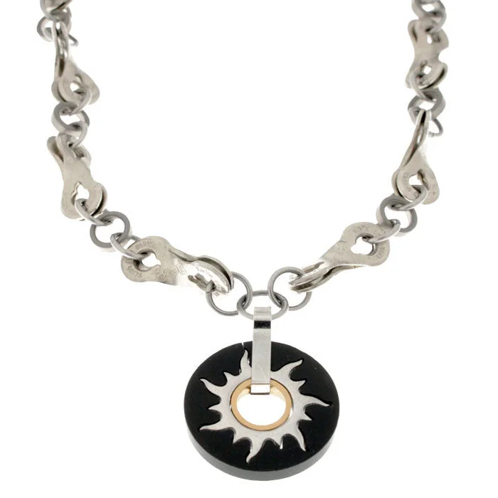 raw agate accent necklace-Stainless Steel Black and Silver Sun Necklace