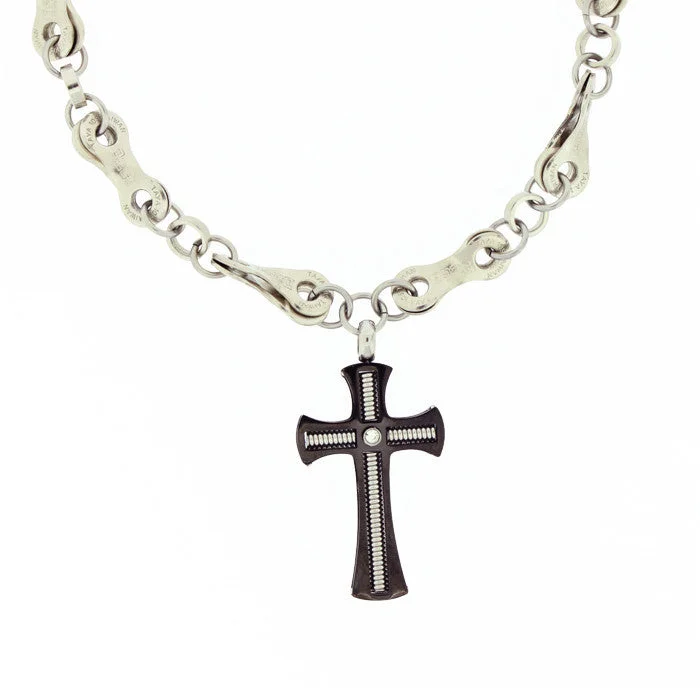 engraved vow pendant necklace-Stainless Steel Black Gothic Cross - Wholesale