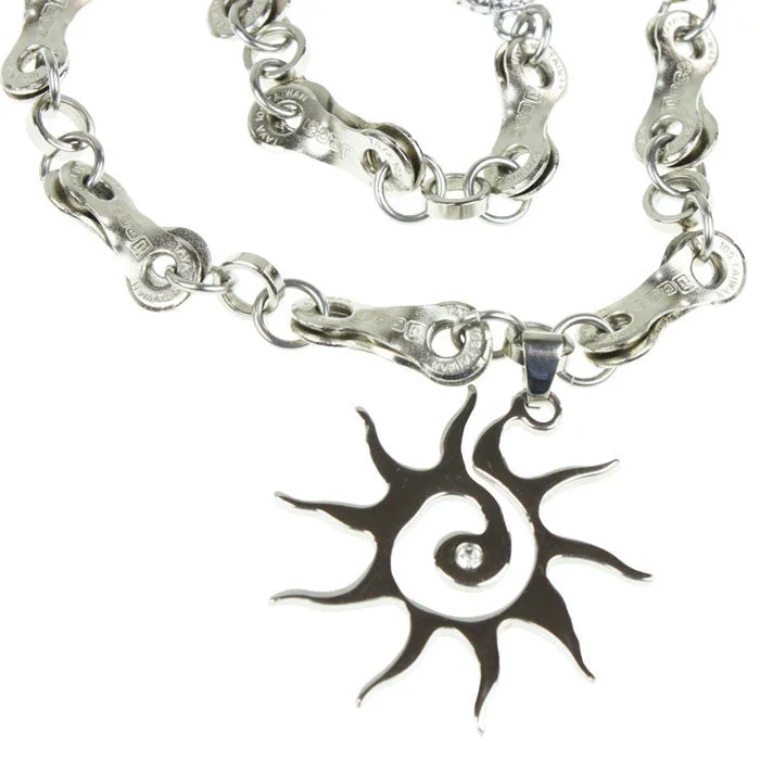 modern sleek orbit necklace-Stainless Steel Blaze with Crystal Necklace - Wholesale