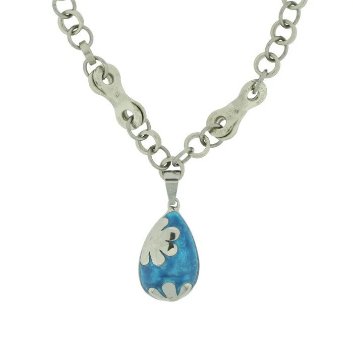 vintage-style larimar necklace-Stainless Steel Flower Aqua Necklace - Wholesale