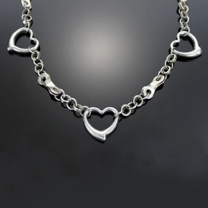 polished gold stack necklace-Stainless Steel Heart Chain Necklace