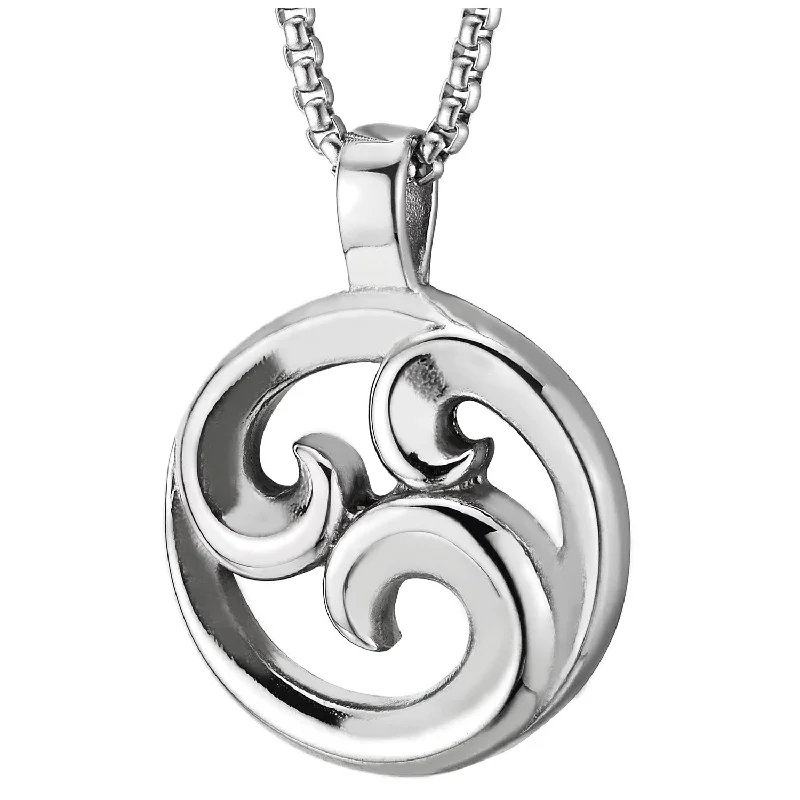 nature-themed fern necklace-Stainless Steel Mens Women Circle Swirl Filigree Pendant Necklace, 23.6 inches Wheat Chain