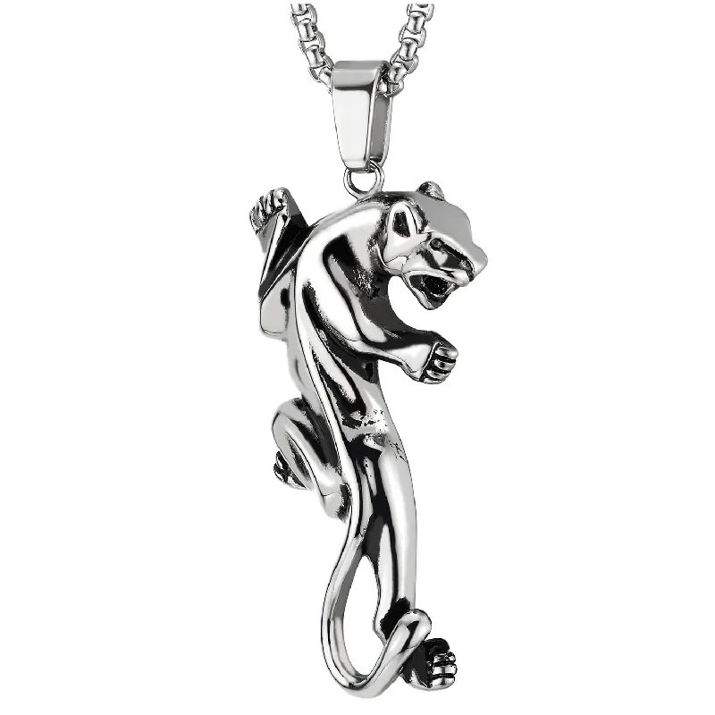 Stainless Steel Mens Women Leopard Pendant Necklace with 23.6 inches Wheat Chain