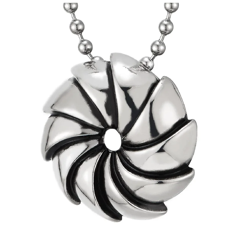 Stainless Steel Mens Women Windmill Pinwheel Pendant Necklace with 23.6 inches Ball Chain