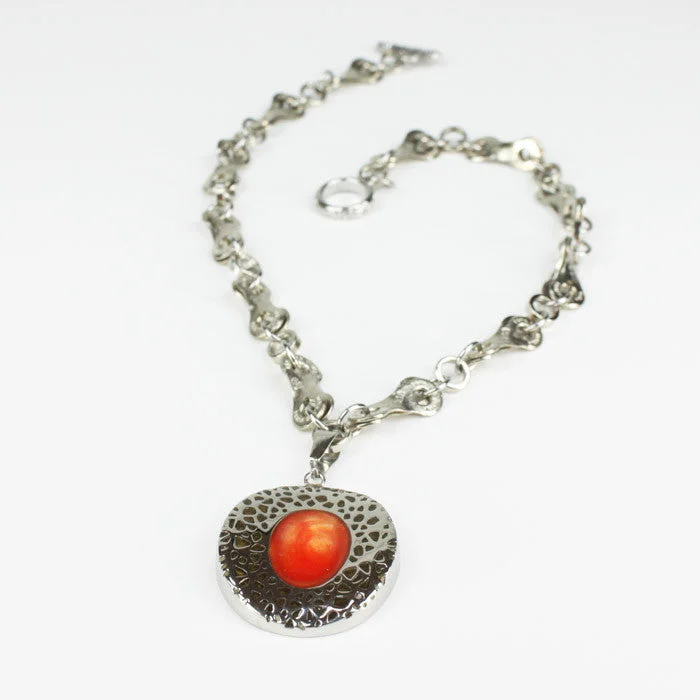 Stainless Steel Reversible Orange Pendant Necklace - Wholesale