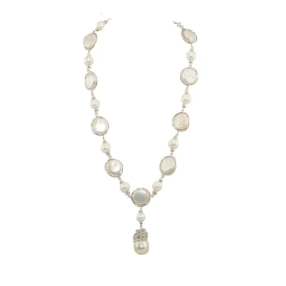 bohemian crest necklace-Sterling Silver Baroque Pearls Necklace