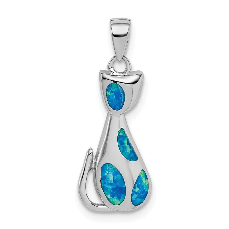 adjustable arch necklace-Sterling Silver Created Opal Cat Charm. Chain not Included