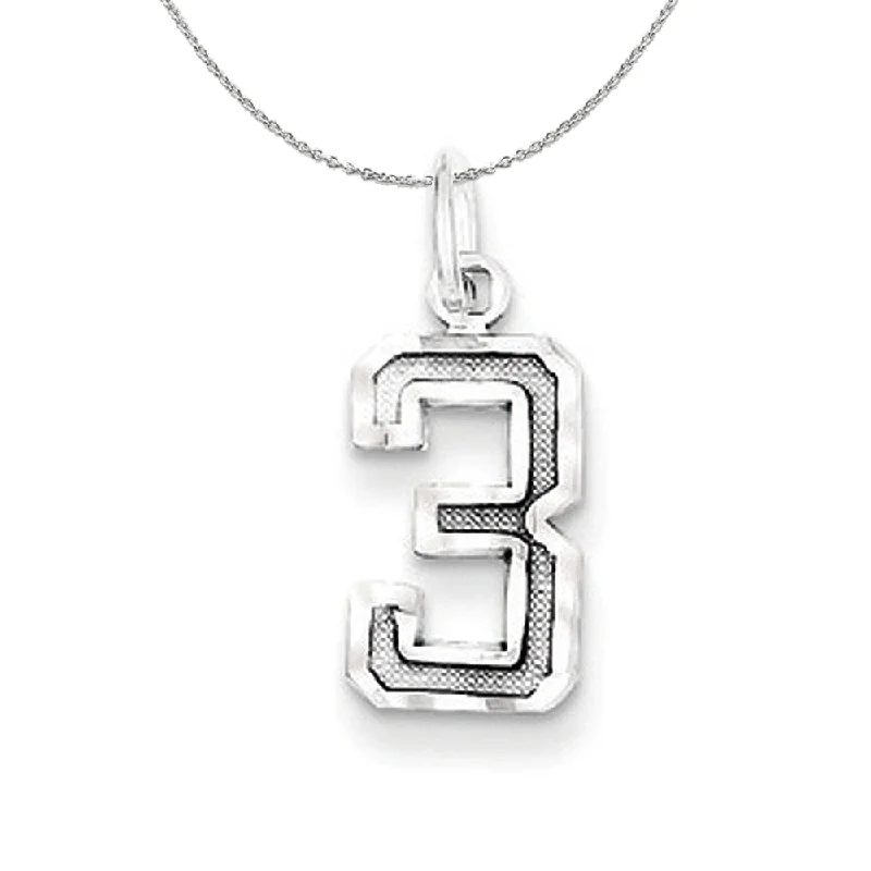 Sterling Silver, Varsity Collection, Small D/C Number 3 Necklace