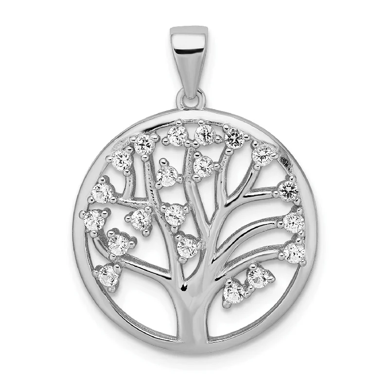 polished rose twist necklace-Sterling Silver White Sapphire 28X21MM Tree of Life Pendant. Chain Not Included