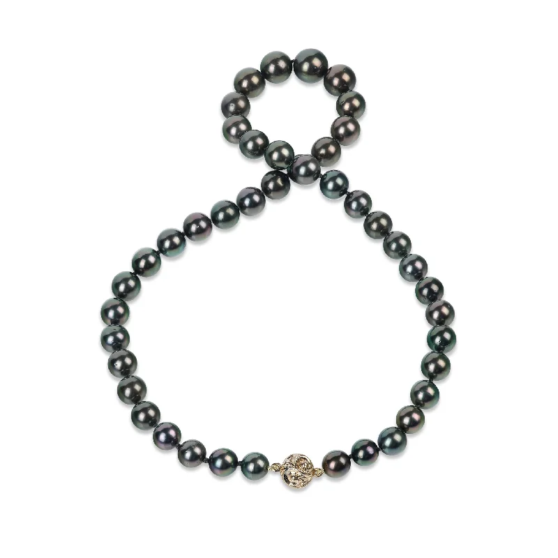 gothic-inspired phoenix necklace-18-20" Tahitian Black Pearl Strand with Magnetic Gold Clasp - 8-12mm