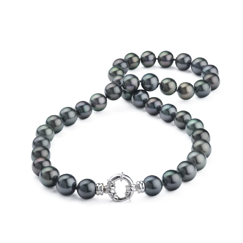 minimalist peak necklace-18-19" Tahitian Black Pearl Strand with White Gold Clasp - 10-11mm