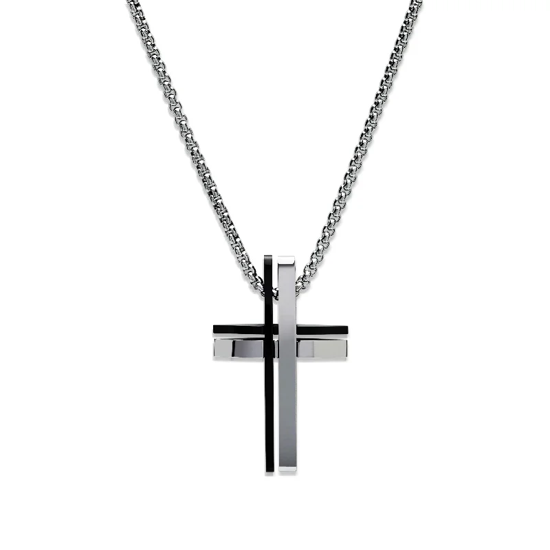 polished gold twist necklace-Unique & Co Black Steel Cross Necklace