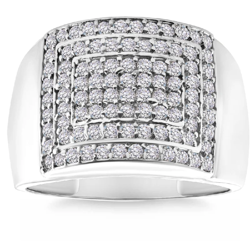 bold topaz ridge ring-1 1/2Ct TW Men's Wide Diamond Pave Ring in 10k White or Yellow Gold