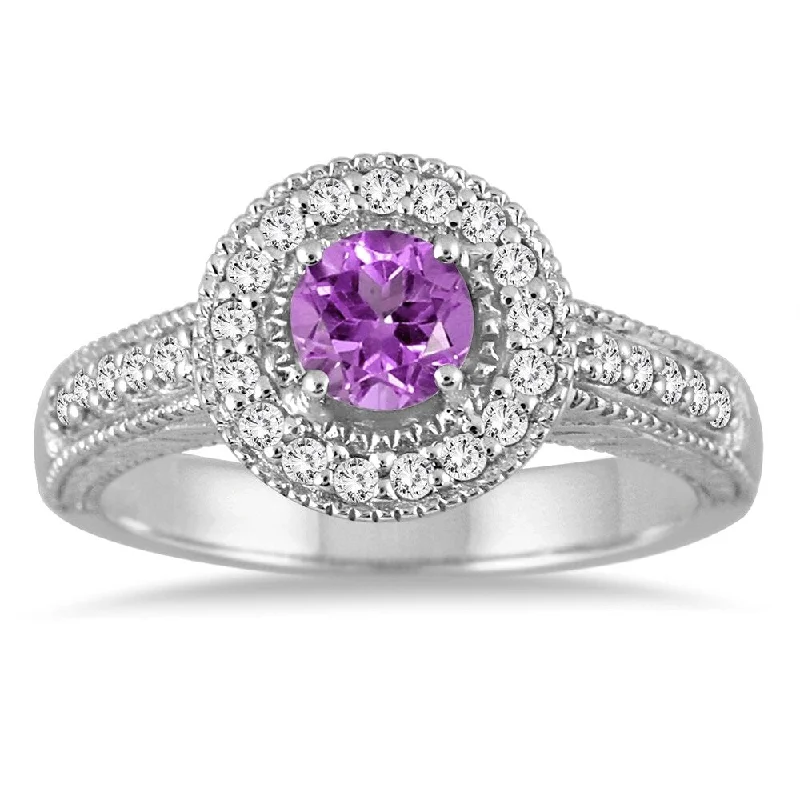 engraved legacy band ring-1/2 Carat Amethyst and Diamond Ring in 10K White Gold