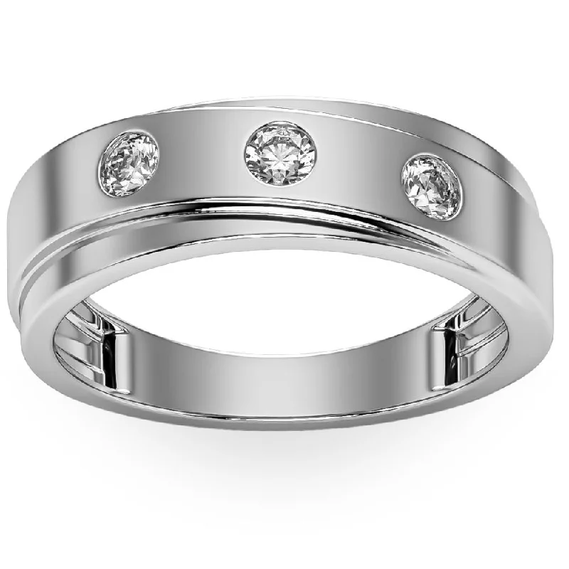 modern sleek twist ring-1/2Ct Diamond Ring Men's Lab Grown 3 Stone Polished Wedding Band in 10k Gold