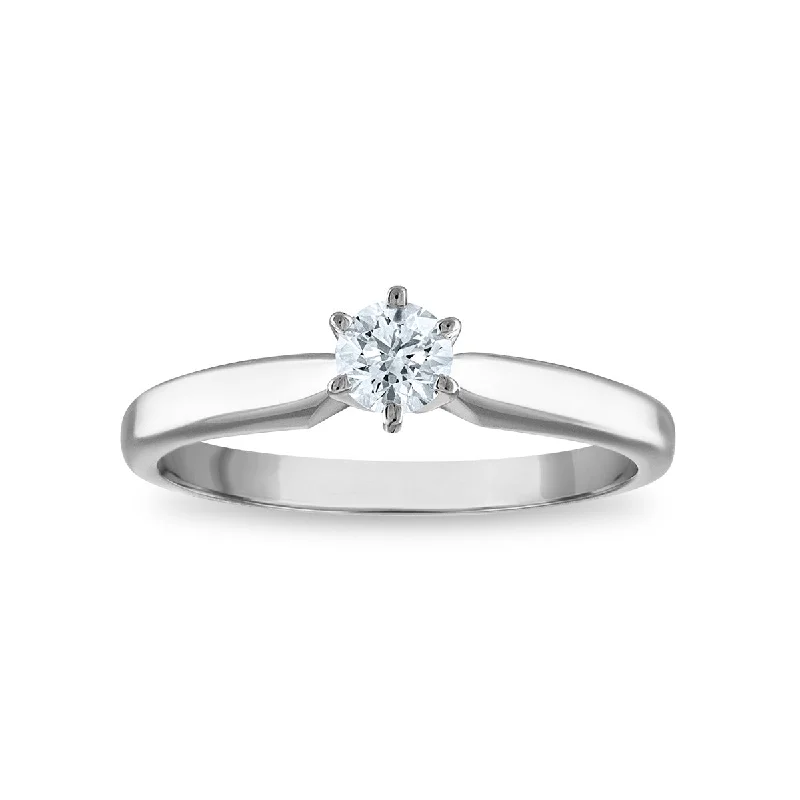 floral-inspired kunzite ring-Signature Certificate EcoLove 1/3 CTW Round Lab Grown Diamond Solitaire Engagement Ring in 14KT White Gold