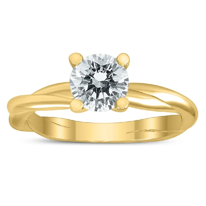 artisan-crafted gold ring-1 Carat AGS Certified Diamond Solitaire Braided Twist Ring in 14K Yellow Gold